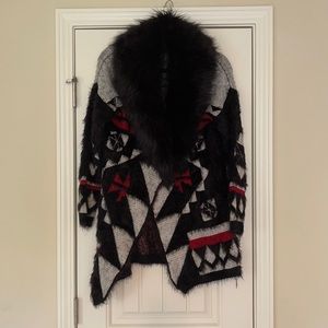 BCBG Maxazria faux fur long cardigan